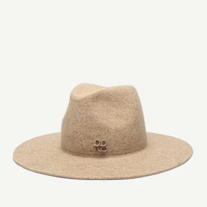 RUSLAN BAGINSKIY MONOGRAM-EMBELLISHED FEDORA HAT IN BEIGE