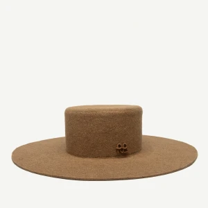 RUSLAN BAGINSKIY MONOGRAM-EMBELLISHED CANOTIER HAT IN BEIGE