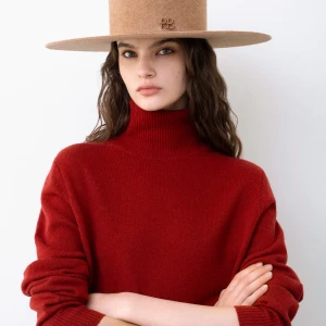 RUSLAN BAGINSKIY MONOGRAM-EMBELLISHED CANOTIER HAT IN BEIGE