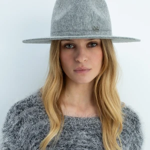 RUSLAN BAGINSKIY LOGO-EMBELLISHED FEDORA HAT IN GREY