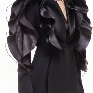 RUFFLED JACKET WITH PANTS IN BLACK