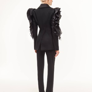 RUFFLED JACKET WITH PANTS IN BLACK
