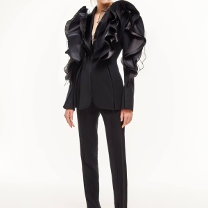 RUFFLED JACKET WITH PANTS IN BLACK