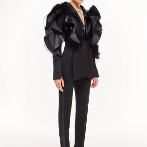 RUFFLED JACKET WITH PANTS IN BLACK