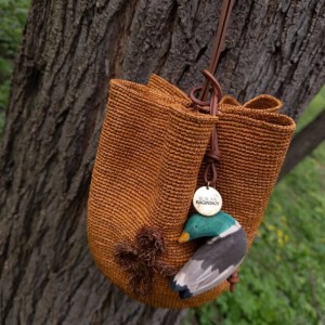 BAG CHARM: GREEN DUCK IN BEIGE/GREEN/BROWN