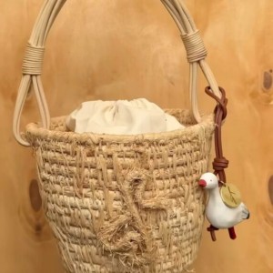 BAG CHARM: STORK IN WHITE/GREY/BROWN