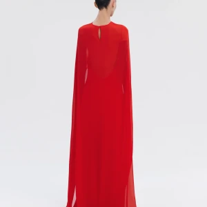 SATIN MAXI DRESS  WITH CAPE LOLIPOP RED 