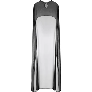 SATIN MAXI DRESS WITH CAPE MIDNIGHT BLACK