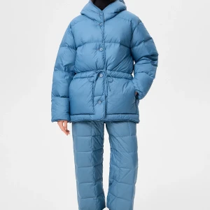 HOODED PUFFER JACKET STONE BLUE 