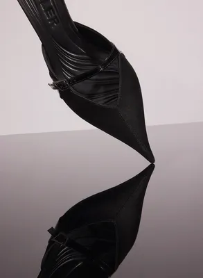 BLACK SATIN FANG 55 BUCKET MULES 