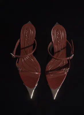 BROWN LIZARD EMBOSSED LEATHER FANG 95 SANDALS 