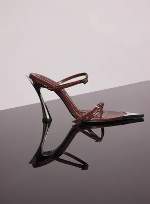 BROWN LIZARD EMBOSSED LEATHER FANG 95 SANDALS 