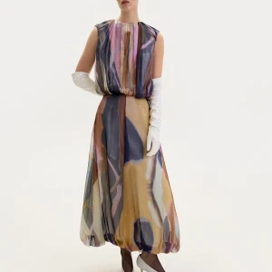 CHIFFON MIDI DRESS IN ABSTRACT PRINT