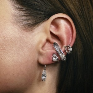 CLEAR MIXED HYBRID MINI DROP  EAR CUFF IN SILVER