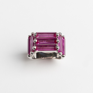 CRYSTALLISED ARMOUR RING - PINK - IN SILVER