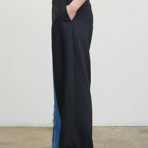 DECONSTRUCTED PANTS WITH DENIM PANEL IN BLACK/NAVY BLUE