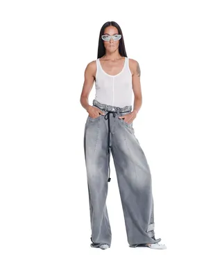 GREY DISTRESSED BAGGY JEANS