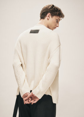 DISTRESSED KNIT ZIP CARDIGAN ECRU