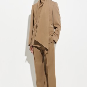 BLAZER WITH DRAPED SCARF & BELT ALMOND