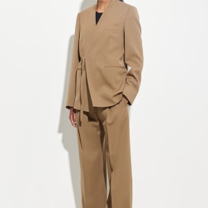 BLAZER WITH DRAPED SCARF & BELT ALMOND