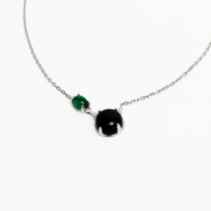 DRIP NECKLACE BLK ONYX/LAB EMERALD - RH