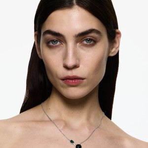 DRIP NECKLACE BLK ONYX/LAB EMERALD - RH