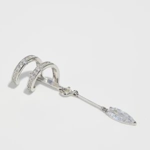 ENCRUSTED SPIRAL CLEAR DROP EAR CUFF IN SILVER 