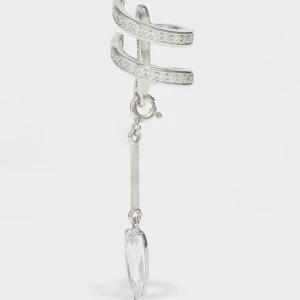 ENCRUSTED SPIRAL CLEAR DROP EAR CUFF IN SILVER 