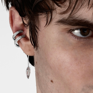 ENCRUSTED SPIRAL CLEAR DROP EAR CUFF IN SILVER 