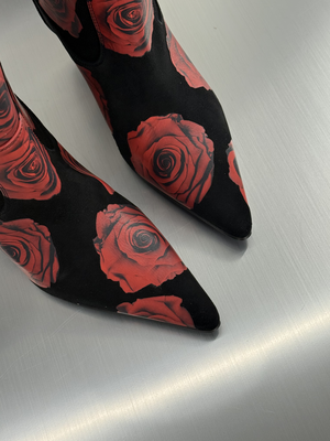 FLOWER SUEDE BOOTS, 55 MM HEEL