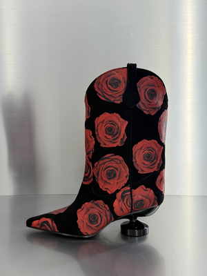 FLOWER SUEDE BOOTS, 55 MM HEEL