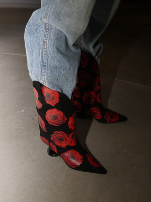 FLOWER SUEDE BOOTS, 55 MM HEEL