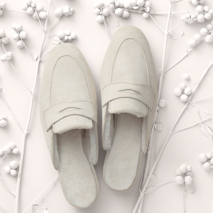 SLIPPERS IVORY SUEDE&SHEARLING 