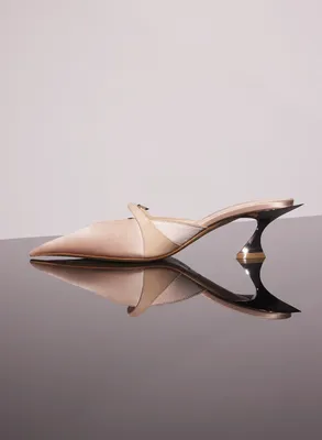 NUDE SATIN FANG 55 MULES WITH STRAP