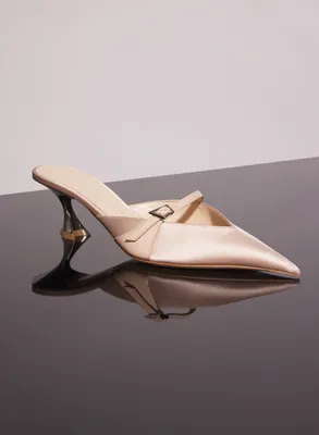 NUDE SATIN FANG 55 MULES WITH STRAP
