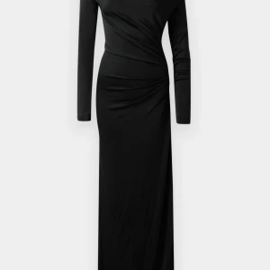 OFF-SHOULDER DRAPED GOWN IN BLACK