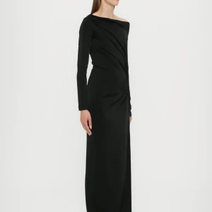 OFF-SHOULDER DRAPED GOWN IN BLACK