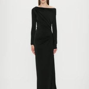 OFF-SHOULDER DRAPED GOWN IN BLACK