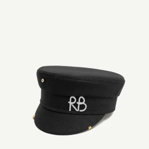 PIERCED BAKER BOY CAP IN BLACK