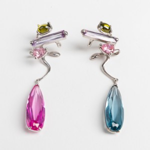 SILVER RAINBOW MIXED HB DROP EAR CUFFS 