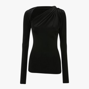 SLASH DETAIL JERSEY TOP IN BLACK