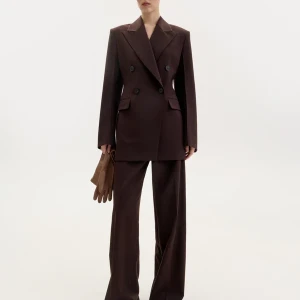 STRAIGHT-LEG WOOL TROUSERS IN BROWN