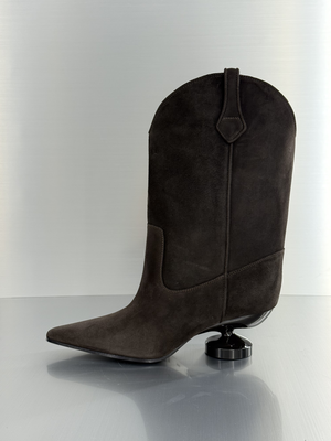 BROWN SUEDE BOOTS, 55 MM HEEL
