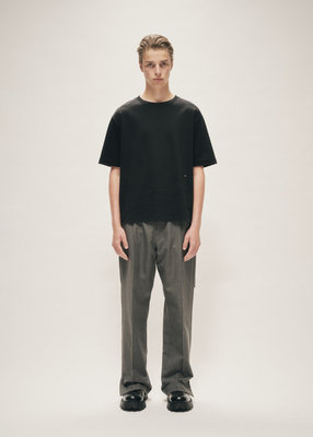 TROPICAL WOOL BELTED WIDE LEG TROUSERS GREY MELANGE 