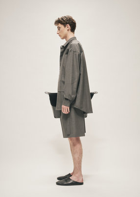 TROPICAL WOOL SNAP CLOSURE L/S SHIRT GREY MELANGE