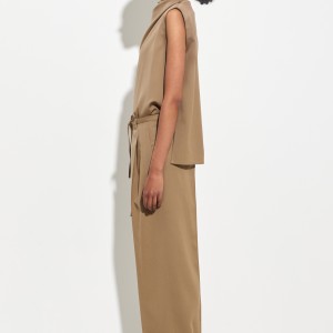 WIDE LEG PANTALON WITH WAISTSTRING ALMOND