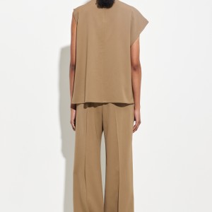 WIDE LEG PANTALON WITH WAISTSTRING ALMOND