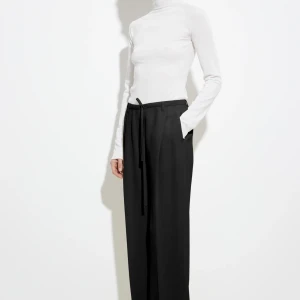 WIDE LEG PANTALON WITH WAISTSTRING BLACK