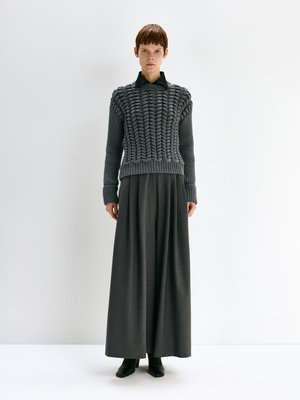 WIDE TROUSERS WITH BRA CLOSURE IN DARK GREY