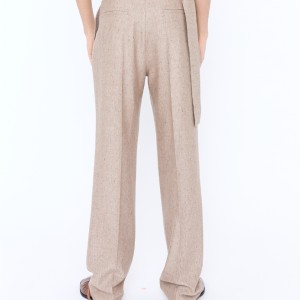 WOOL BELT TROUSERS IN HEATHER KHAKI